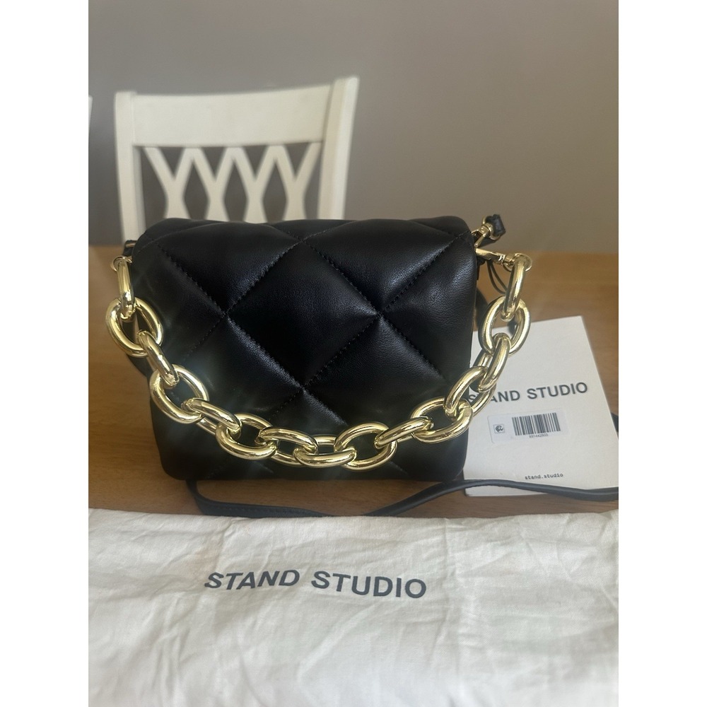 Stand Studio Small Purse Chunky gold chain Removable crossbody Strap Puffy Black